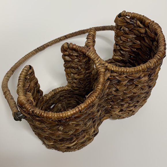 Straw Intertwined Metal Heavy Handled Large Candle Display Planter Minimalistic - Picture 7 of 9